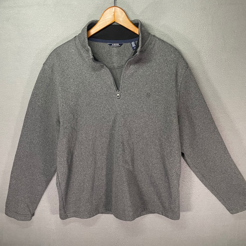 IZOD Men's Quarter Zip Pullover Large‎ Gray Mock Neck Sweater